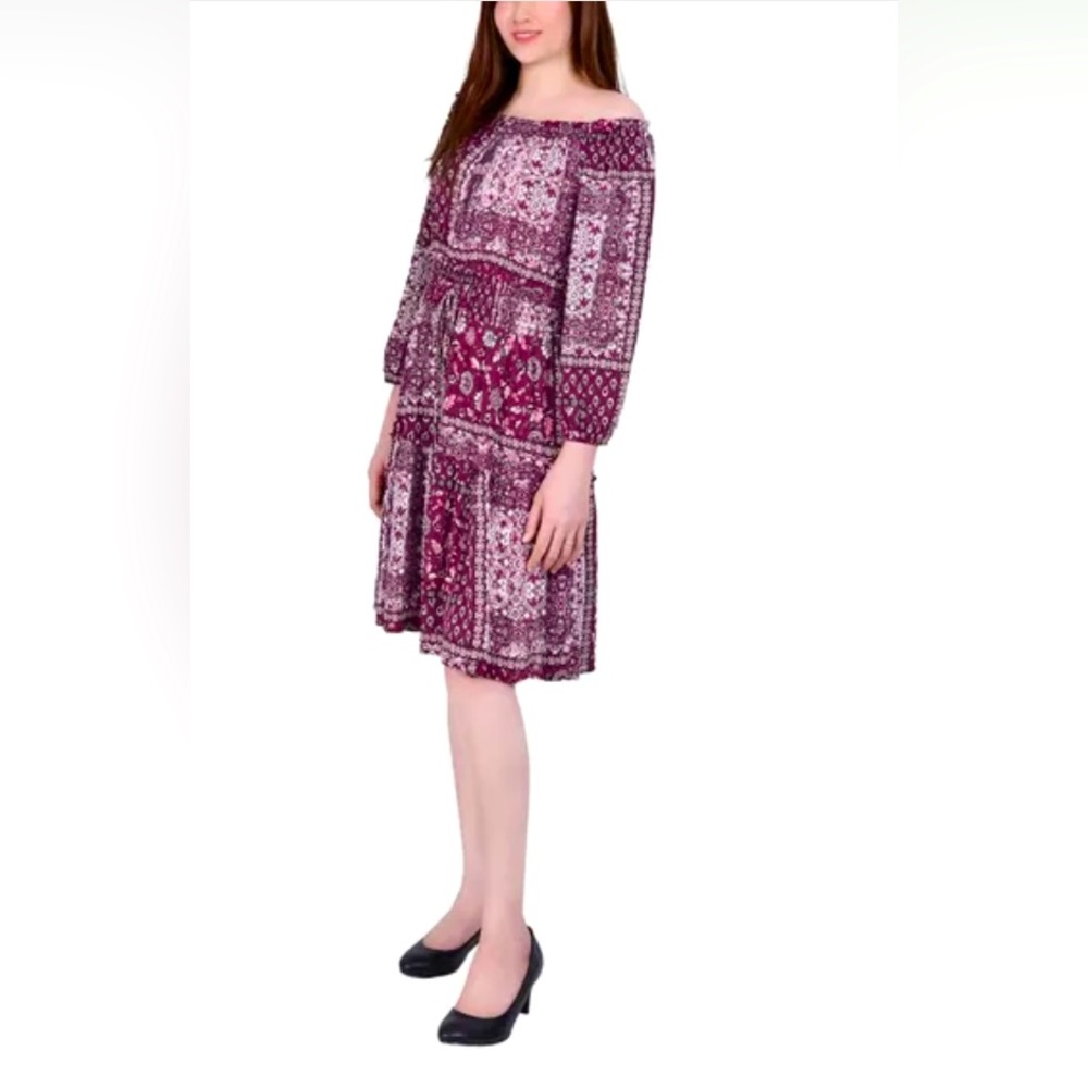 STUDIO 1886 Avon paisley PRINT BURGUNDY ELASTIC WAIST AND NECK LINE RUFFLED L